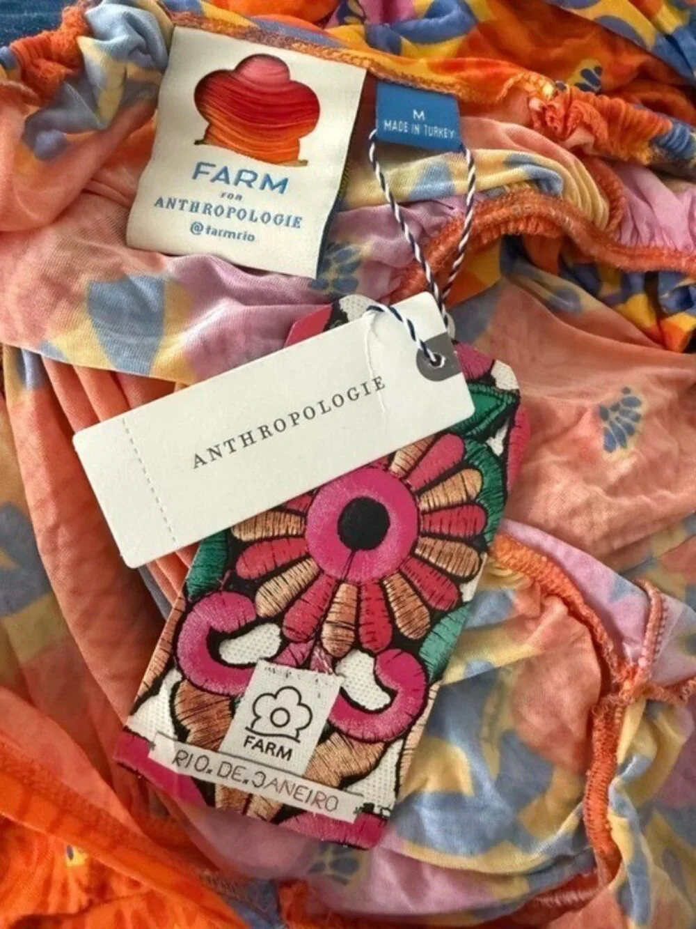 ANTHROPOLOGIE Farm Rio Short Sleeve Ruched Midi Dress Tropical Floral Size M NEW - Picture 11 of 11